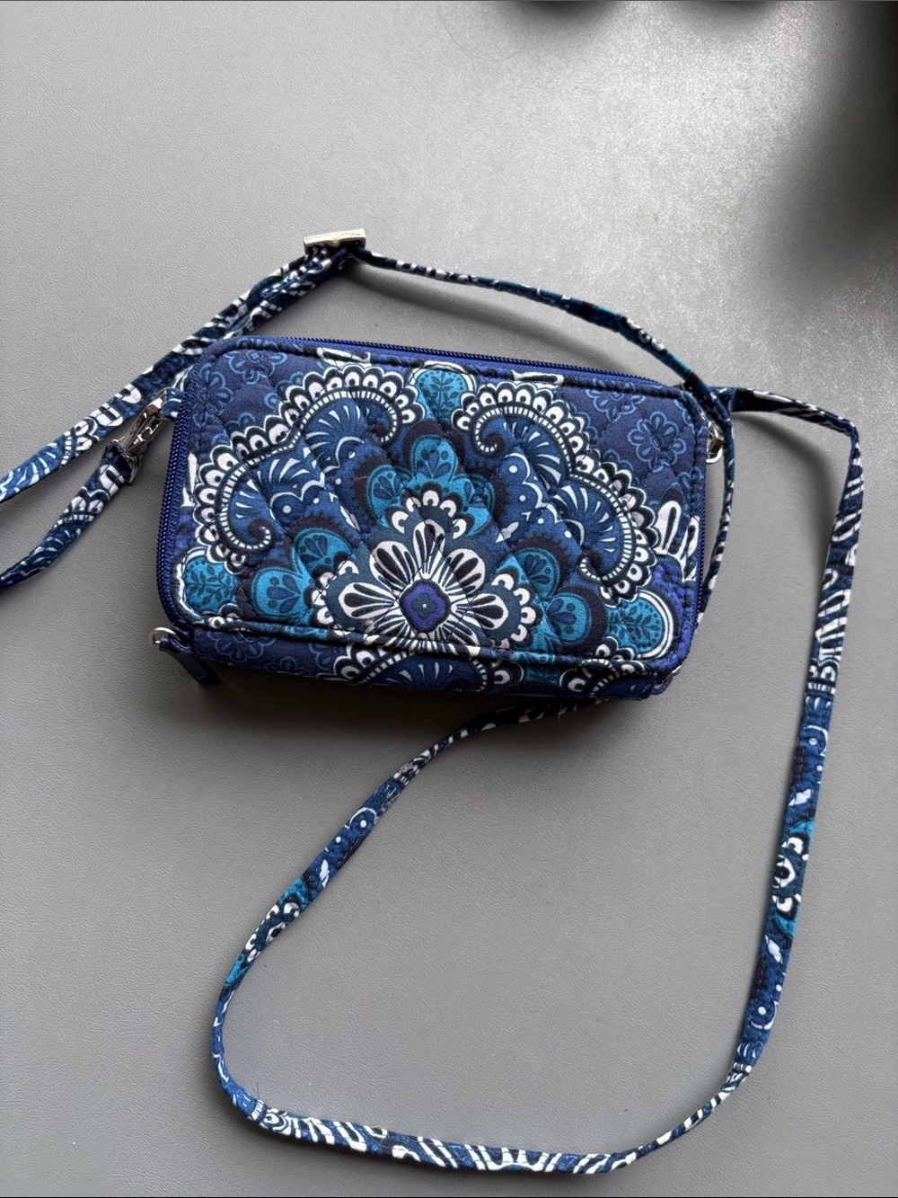 Vera Bradley Navy & Teal Quilted Floral Crossbody Wallet